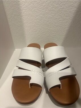 BareTraps White Multi-Strap Slide Sandals